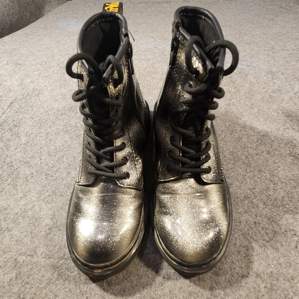 Dr. Martens 1460 Ombre Glitter Boots Youth‎ Size 2 Silver Lace Up Combat